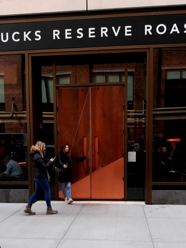 Houshco Starbucks Black Walnut and Copper Doors installed